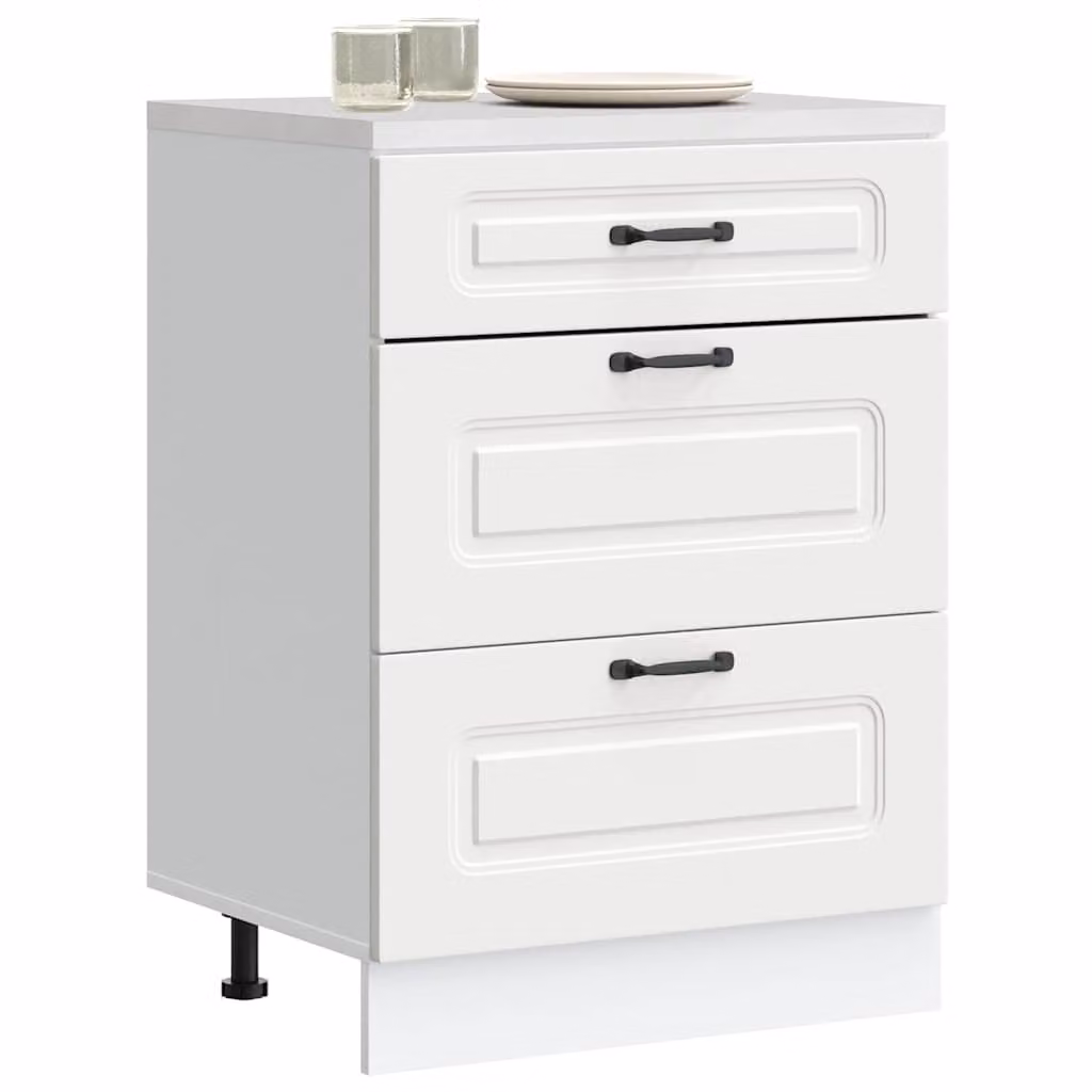 Base da cucina moderna vidaXL Kalmar Bianco in legno e MDF con ante a cerniera e cassetti interni L: 60,0 cm, P: 46,0 cm, H: 81,5 cm