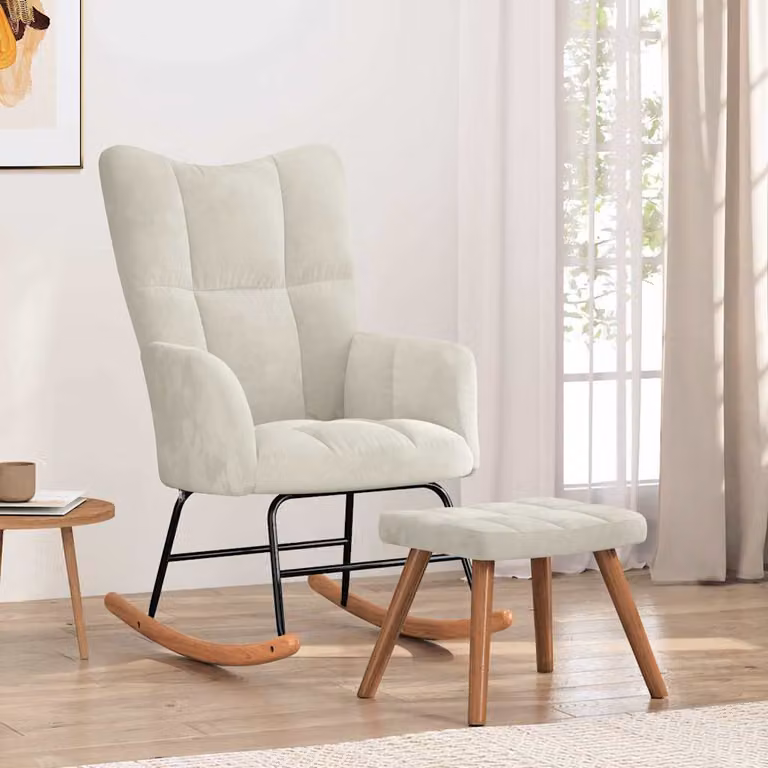 vidaXL Poltrona a Dondolo con Poggiapiedi in Velluto Bianco e Beige