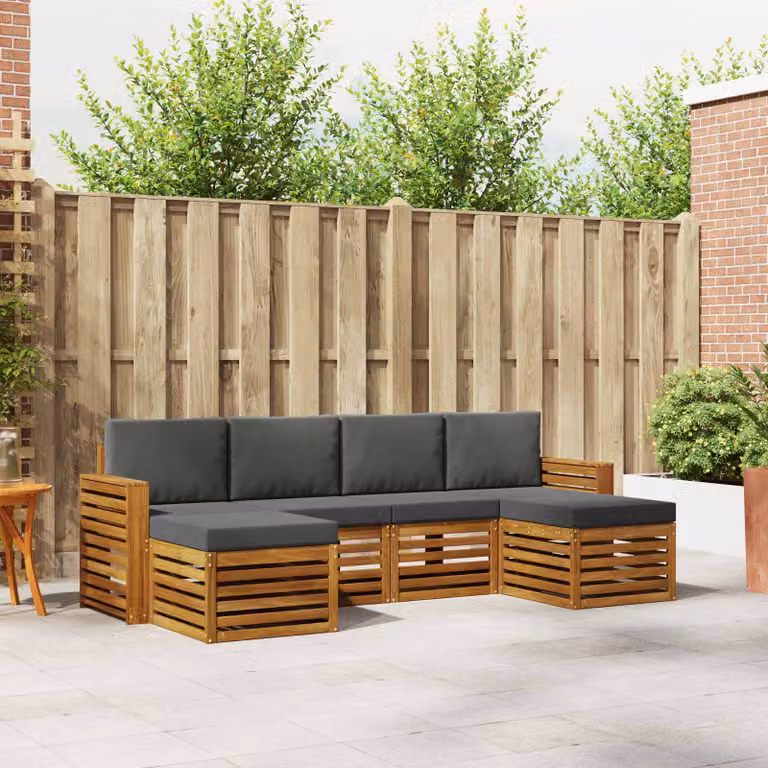 Set di divani da esterno a L vidaXL in legno di acacia con cuscini, 6 pezzi, Beige e Antracite
