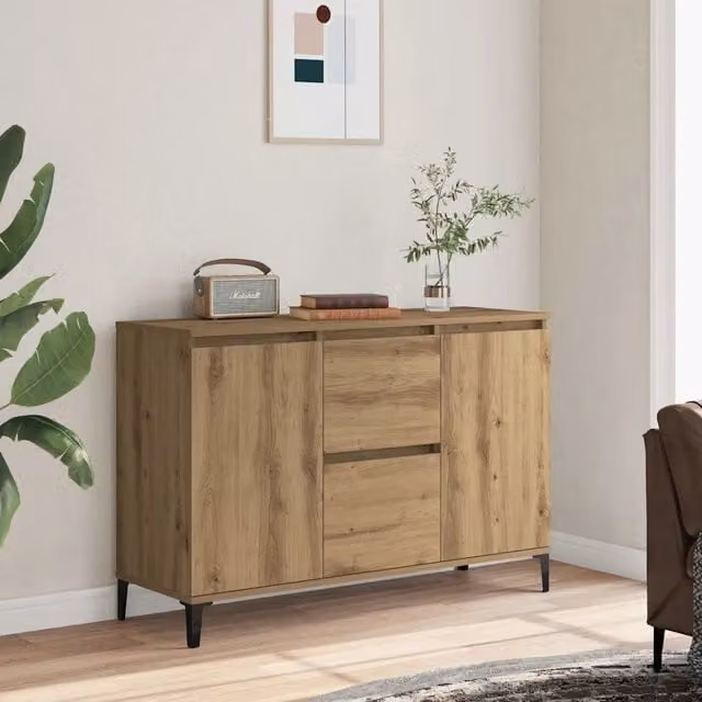 Credenza Buffet Design Mania in Legno Rovere e Metallo Stile Industrial L: 102 cm, P: 35 cm, H: 70 cm