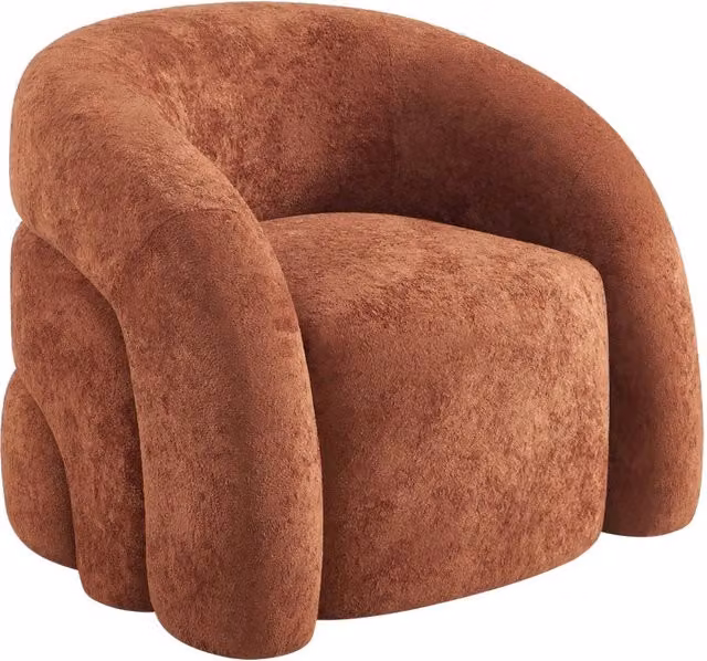 Poltrona lounge moderna SWEEEK in tessuto color terracotta con struttura in legno massello