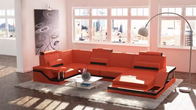 Wohnlandschaft Couch Ecke Ecksofa Garnitur Leder Sofas Sofa mit USB