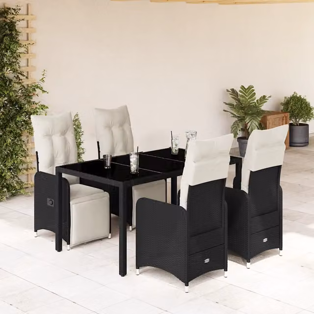 Set Bistrò da Giardino 5 pz con Cuscini in Polyrattan Nero 3277137