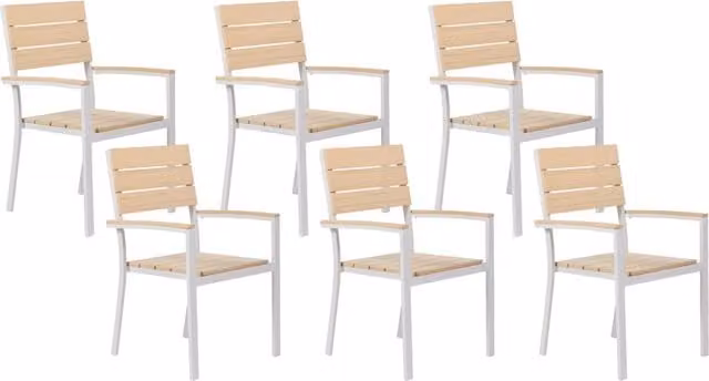 Set di 6 sedie da giardino impilabili BELIANI in alluminio bianco e beige con braccioli, resistenti ai raggi UV