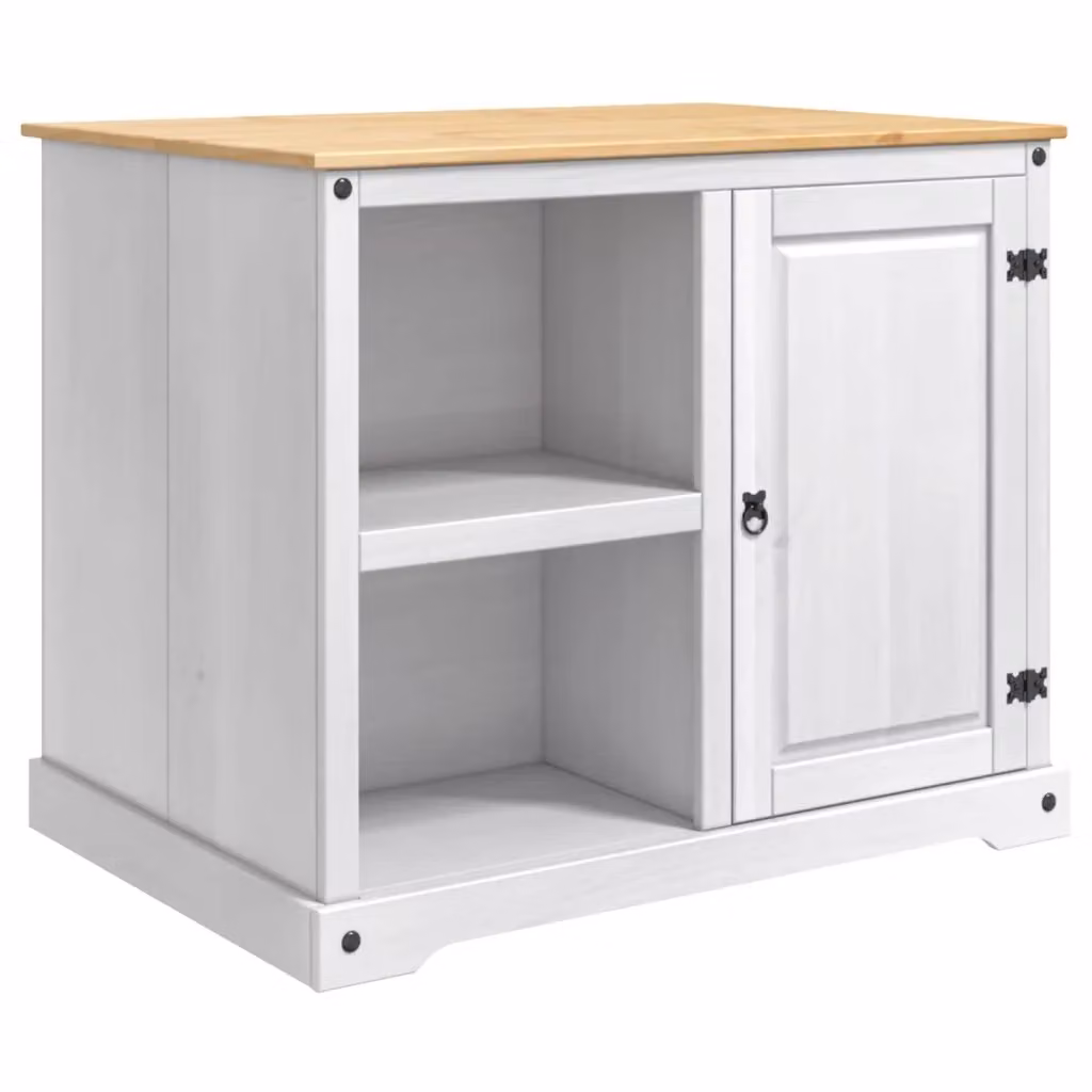 Set isola da cucina moderna vidaXL in legno di pino, Bianco e Cera di Miele, L/P/H: 112 x 77 x 91,5 cm – 2