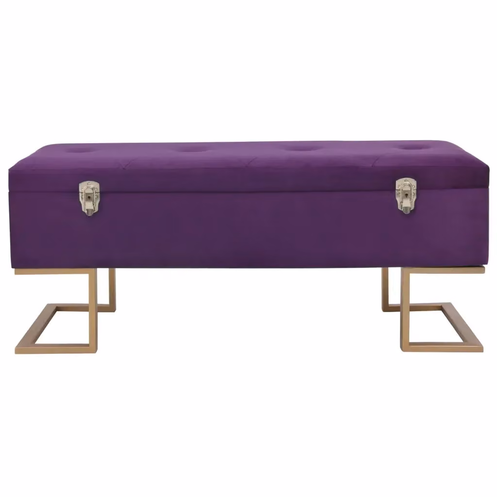Panca con vano portaoggetti vidaXL in velluto viola con dettagli oro, L: 105 cm – 2