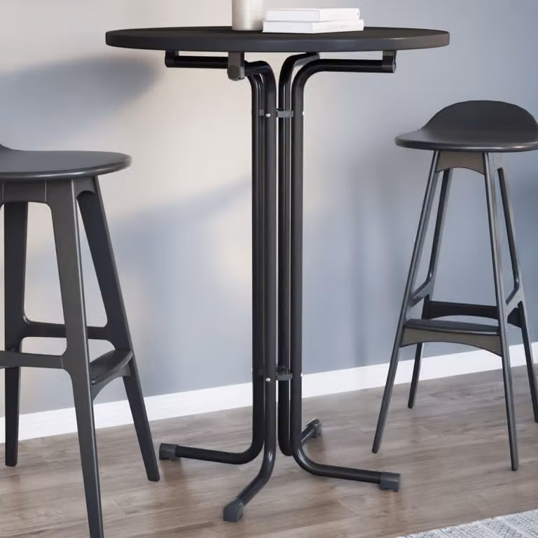 Maison Exclusive - Tavolo da bar nero, diametro 80 cm, altezza 110 cm, realizzato in materiale composito e acciaio