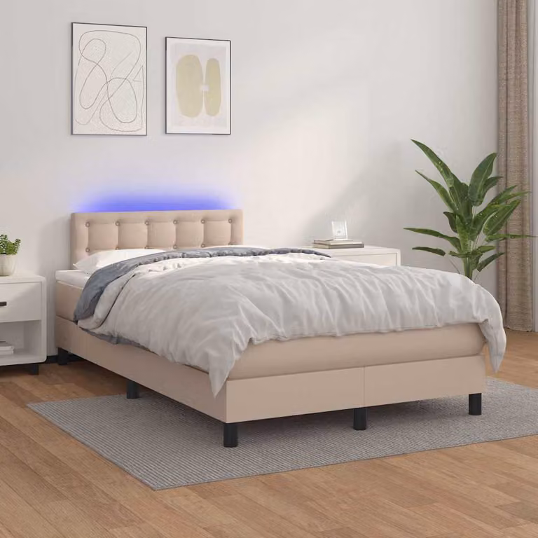 Letto con giroletto a molle, materasso ibrido e illuminazione LED vidaXL, colore cappuccino, L 120 x P 200 cm