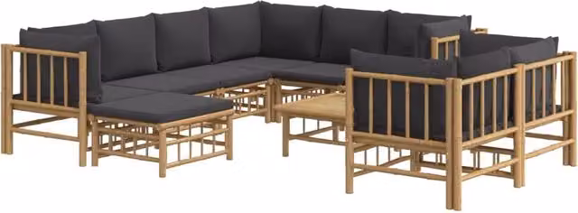 Set da giardino Outsunny in bambu con 10 pezzi e cuscini grigi per esterni