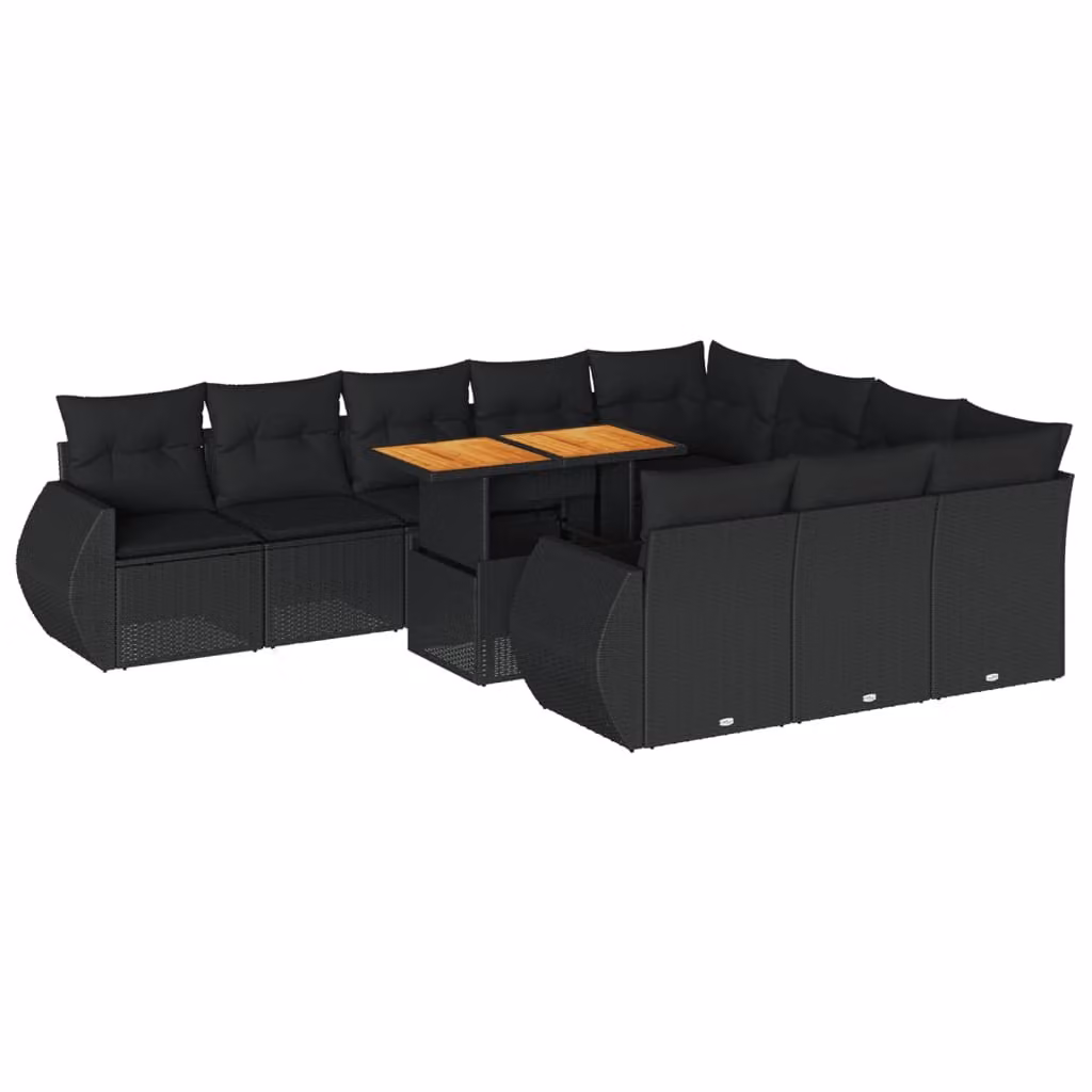 Set Divani da Giardino 11 pz con Cuscini in Polyrattan Nero