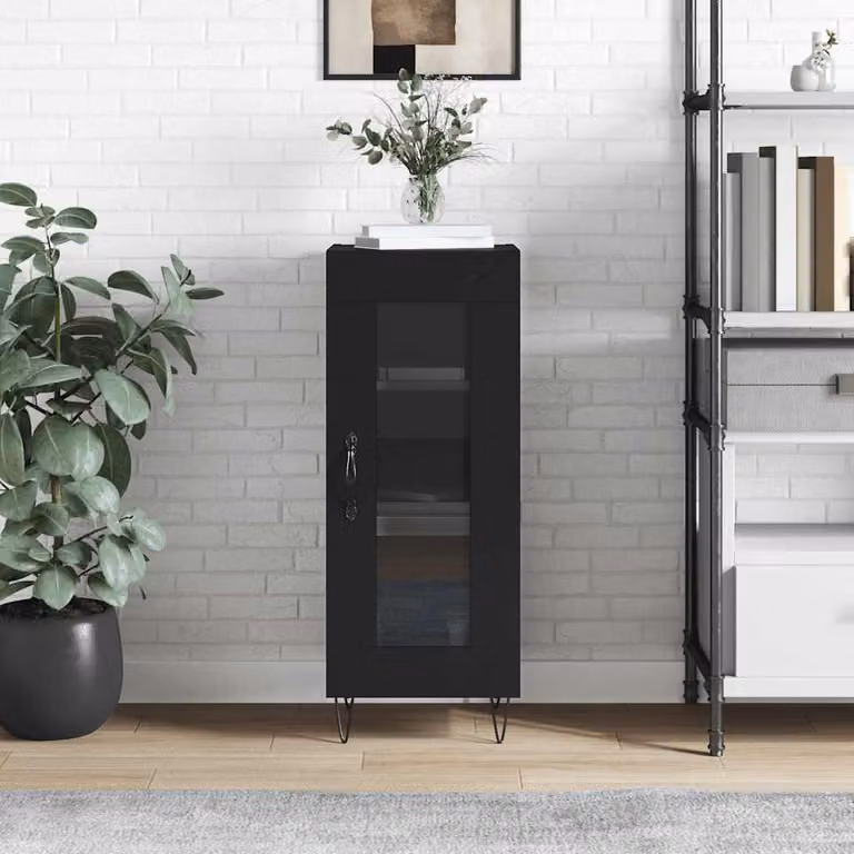 Credenza vidaXL in stile classico nera con finitura opaca, L/P/H: 34,5 x 34 x 90 cm