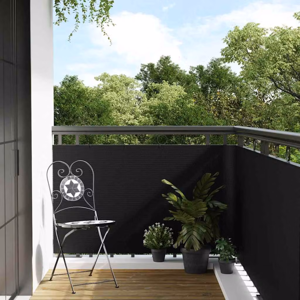 vidaXL Paravento da Balcone in Polyrattan Nero L: 500 cm, H: 100 cm
