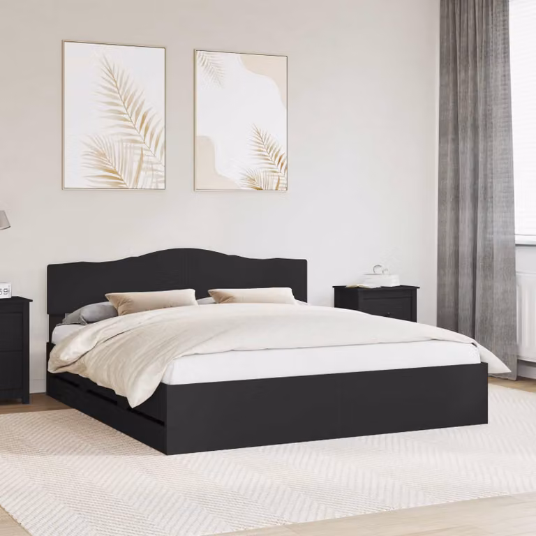 Struttura del letto moderna vidaXL in legno ingegnerizzato nero L/P/H: 200 x 200 x 90 cm