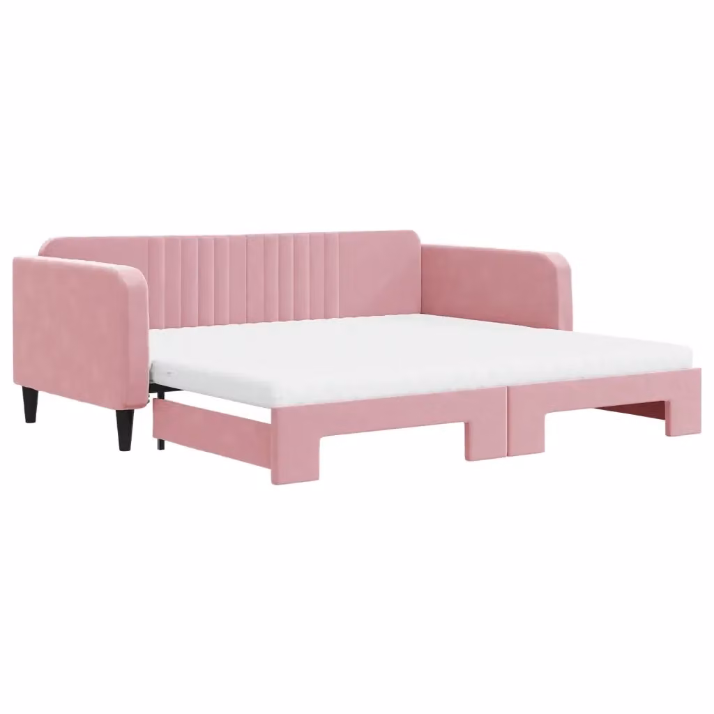 Divano Letto Estraibile vidaXL in Velluto Rosa con Cassetto per Materasso 100x200 cm – 2