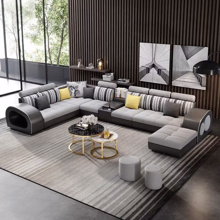 Ledersofa Sofa mit USB Couch Designersofa U-Form Eckgarnitur Polsterecke Big
