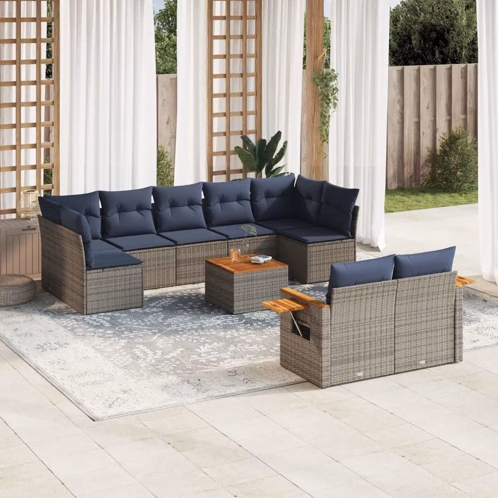 Maison Exclusive - Set Divani da Giardino 10 pz con Cuscini Grigio in Polyrattan