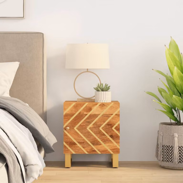 vidaXL Comodino Moderno in Legno di Mango e Metallo, Marrone e Nero