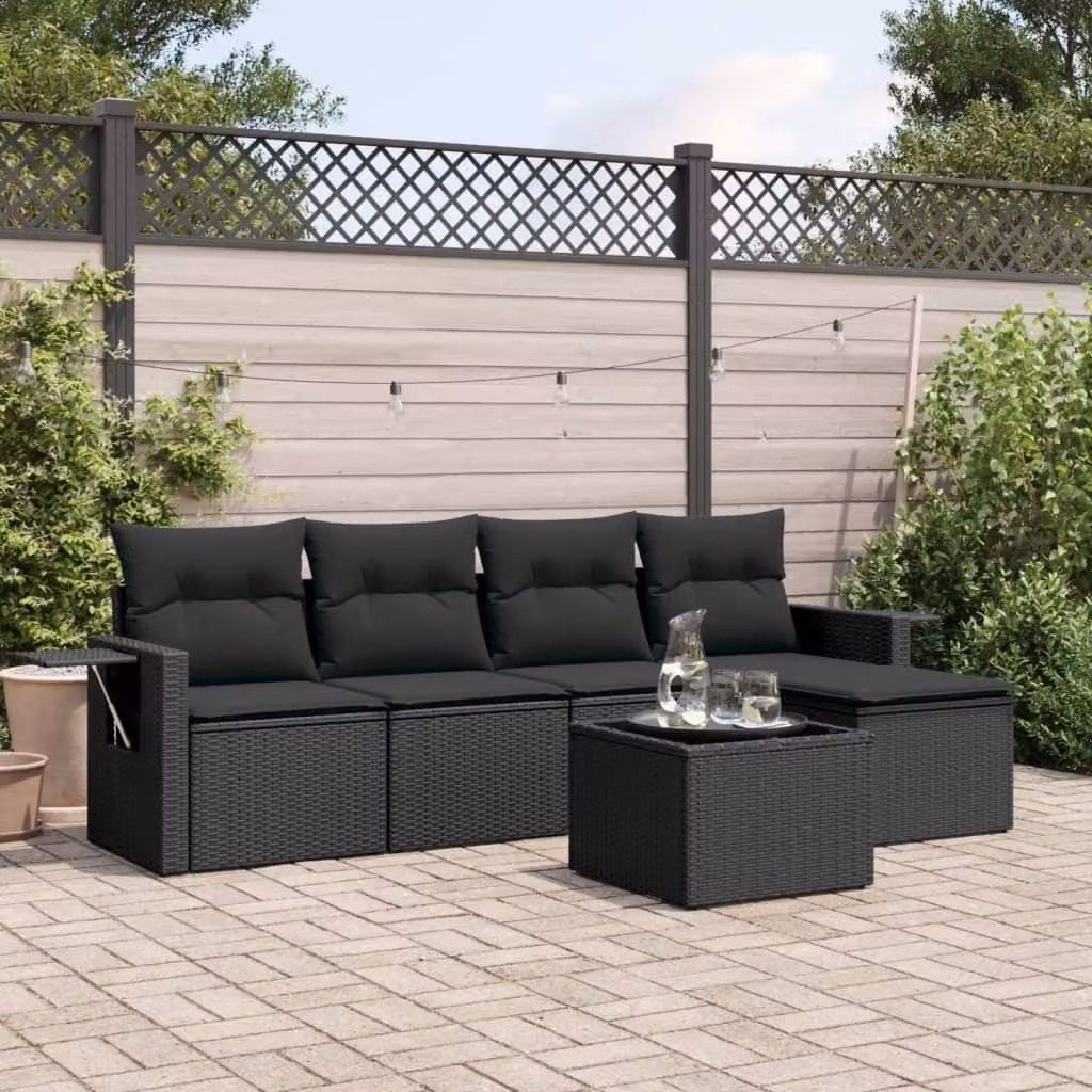 Maison Exclusive - Set Divano da Giardino 6 pz con Cuscini Nero in Polyrattan