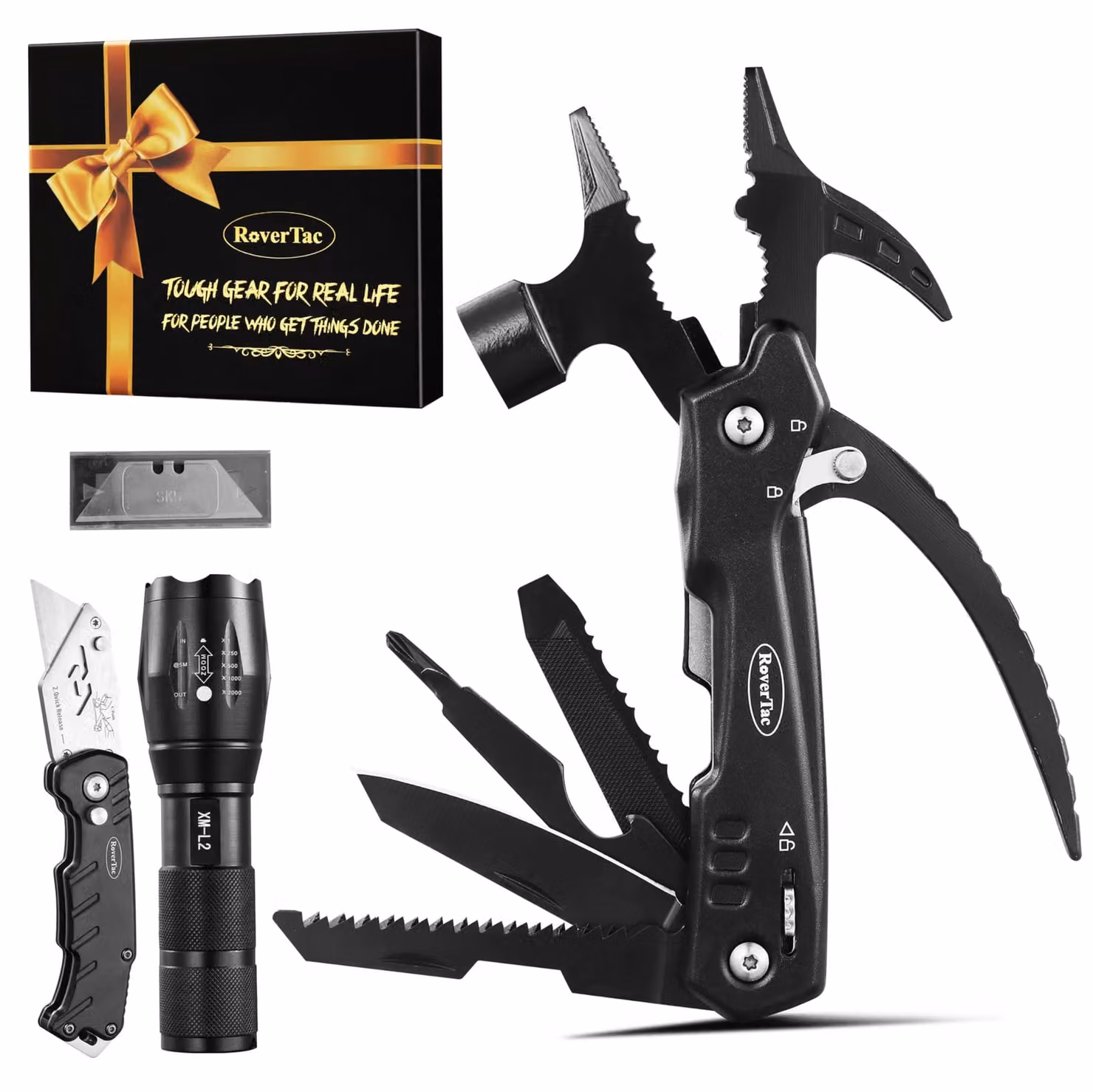 Set di attrezzi multifunzione 12-in-1, completo di martello, torcia a LED e coltello
