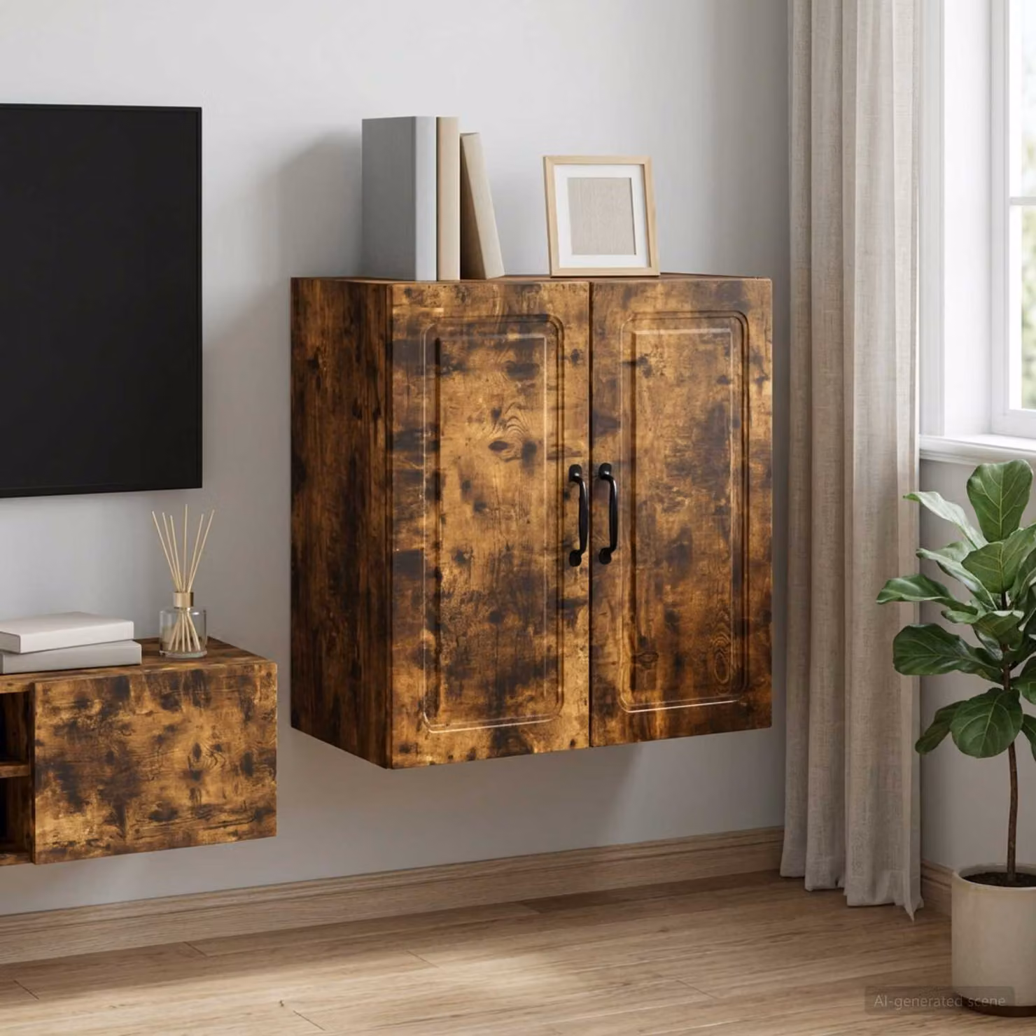vidaXL Mobiletto a muro in legno marrone con ante a battente e ripiani regolabili L: 59 cm, P: 31 cm, H: 60 cm