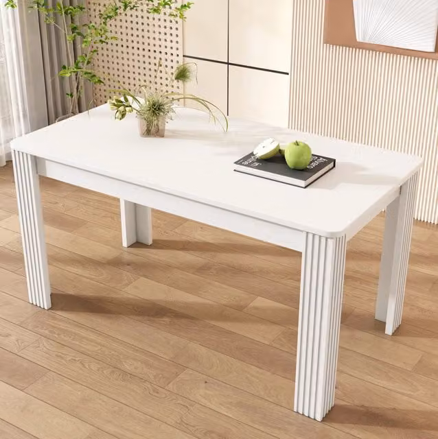 Tavolo da pranzo ULEVR bianco con quattro gambe, piano rettangolare in pannello truciolare