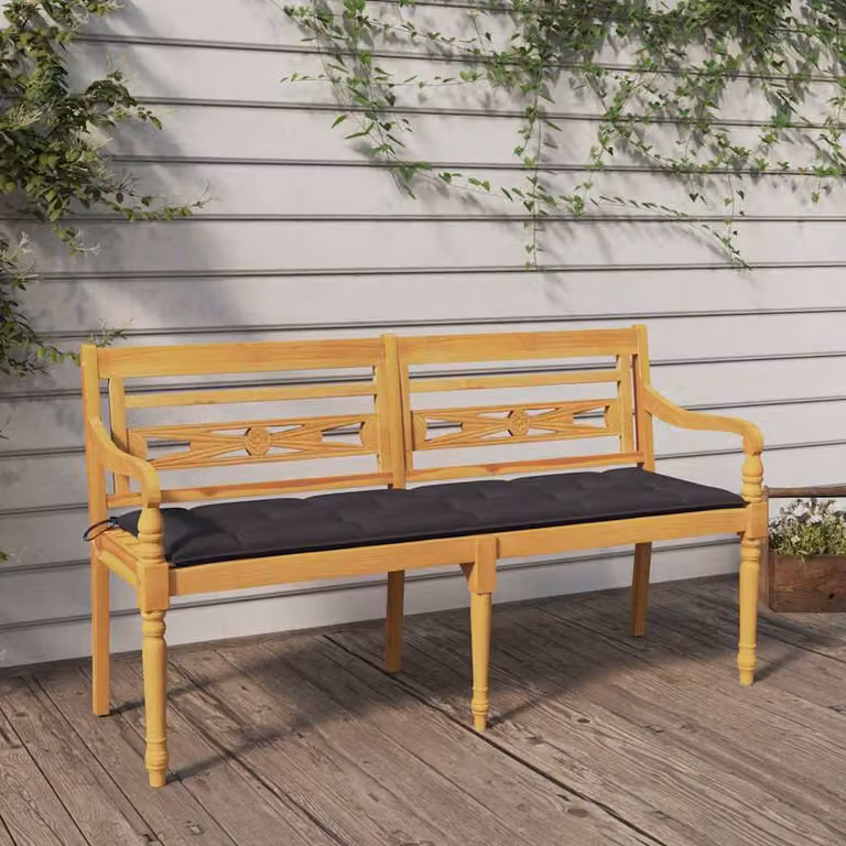 Panchina da giardino Batavia vidaXL in legno massello di teak con cuscini color antracite, Lunghezza: 150 cm