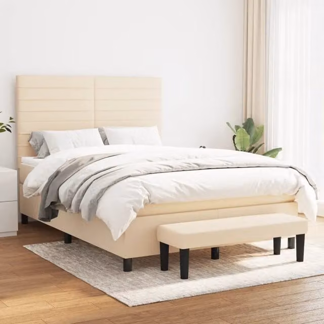 Letto Ibrido con Giroletto a Molle e Materasso vidaXL, Colore Beige e Bianco, L/P/H: 140 x 200 x 128 cm