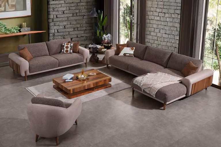 Ecksofa Couch Wohnzimmer Set Garnitur + 3+1 Sitzer Komplett Set 3tlg. Textil