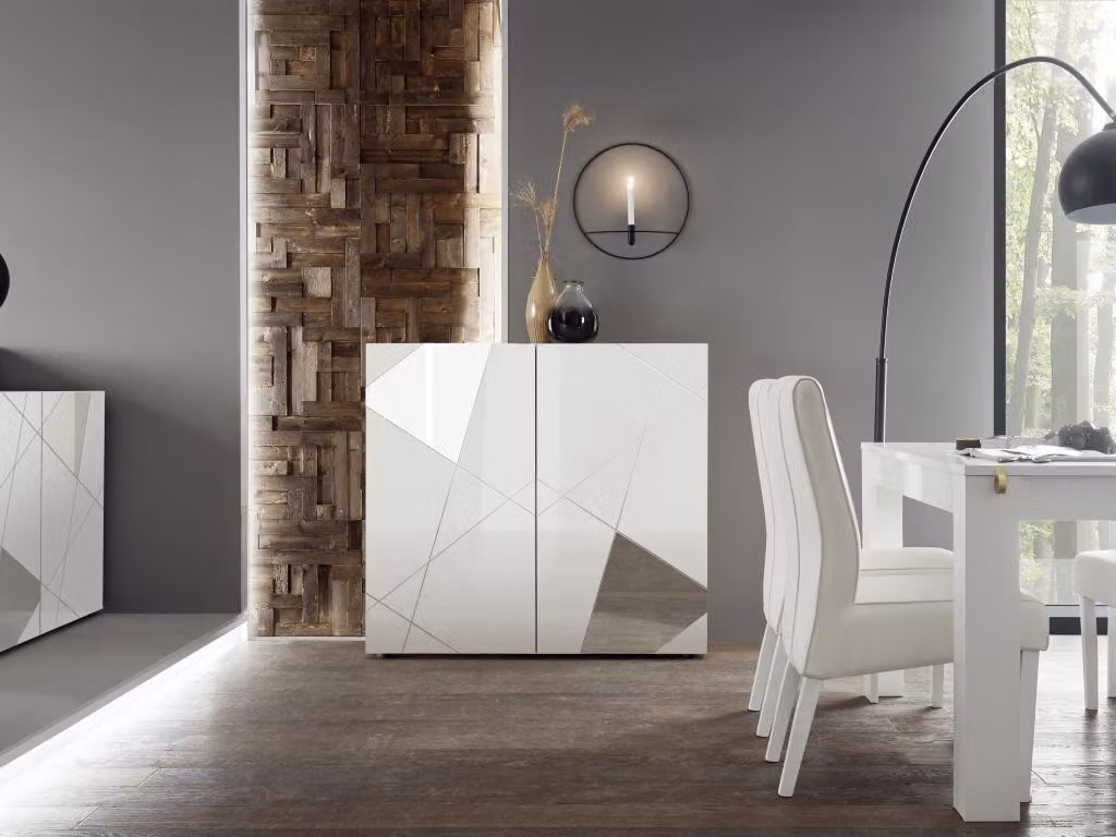 Credenza alta a 2 ante - Laccata bianca - CANTIANO