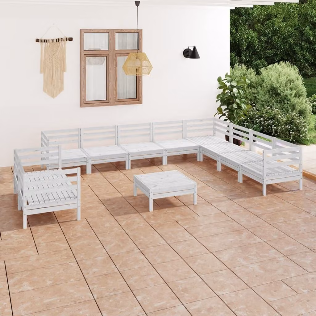 The Living Store Set salotto da giardino 11 pezzi in pino massiccio bianco