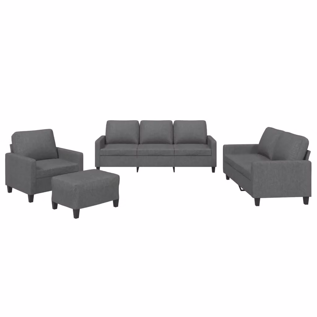 Set di divani 4 pezzi vidaXL in tessuto grigio con cuscini e pouf per soggiorno – 2