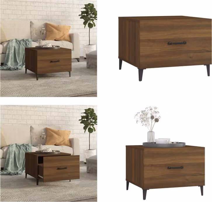 vidaXL Tavolino con gambe in metallo effetto rovere marrone 50x50x40 cm - Tavolino da salotto - Tavolino laterale - Tavolino d'appoggio