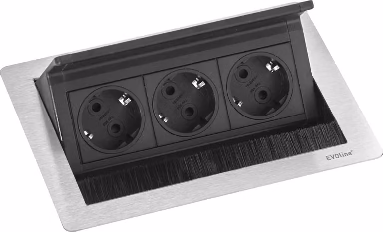 Evoline Flip Top Push S Presa da incasso a 3 vie, 230V - 3500W, acciaio inox