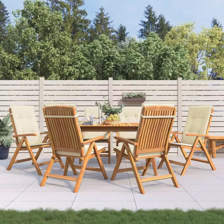 Set di 6 sedie pieghevoli reclinabili con cuscini vidaXL in legno di teak marrone e beige