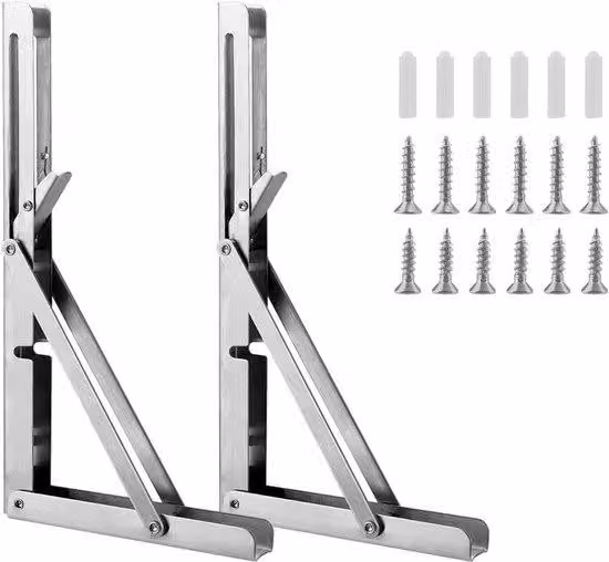 Console a ribalta con elevata capacità di carico - Supporto per piano ribaltabile - Staffa a parete - Meccanismo a cerniera per piano ribaltabile - Capacità di carico: 80 kg - Acciaio inossidabile