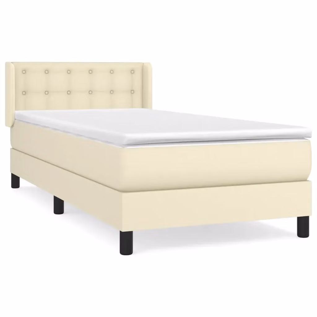 Letto con Giroletto a Molle e Materasso Ibrido vidaXL in Similpelle Beige e Bianco L/P/H: 90 x 200 cm – 2