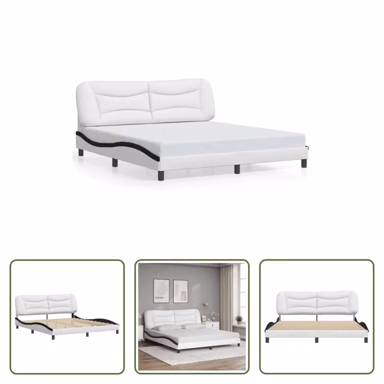 The Living Store Struttura letto con testiera bianca e nera 180x200 cm in ecopelle