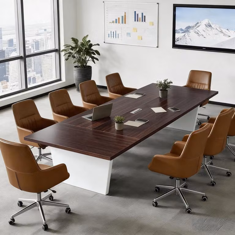 Tavolo da conferenza per ufficio, dimensioni 180x120x74 cm, colore nero/bianco, piano del tavolo spesso 2,5 cm