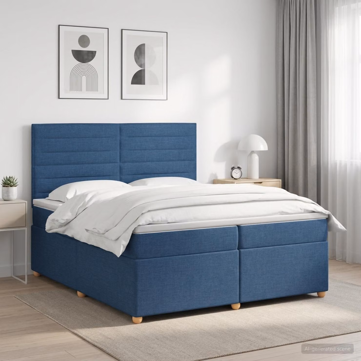 Letto box spring con materasso ibrido vidaXL Blu e Bianco L/P/H: 200 x 200 x 140,5 cm