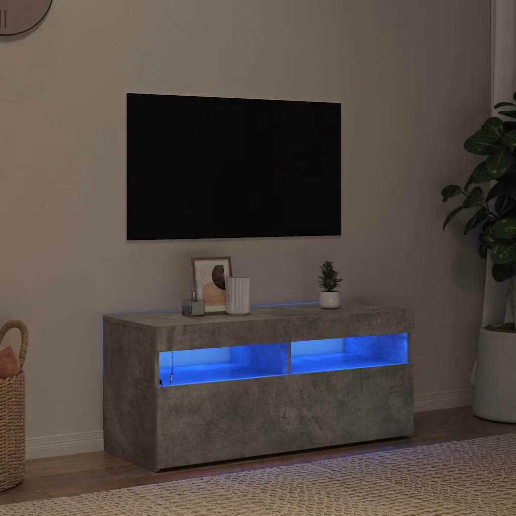 vidaXL Mobile Porta TV Moderno con Luci LED Integrate Grigio Cemento L 90 cm, P 35 cm, H 40 cm