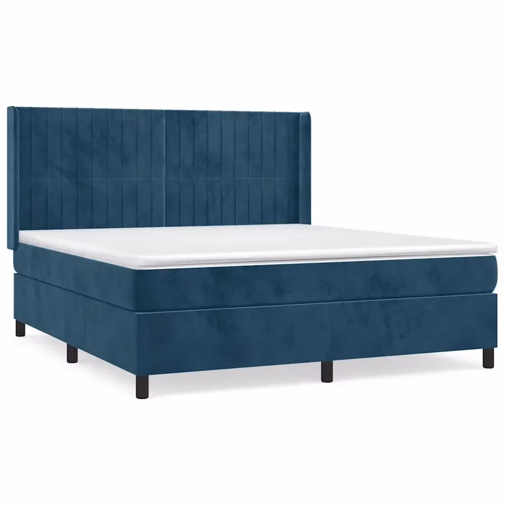 Letto con Giroletto a Molle e Materasso Ibrido vidaXL in Velluto Blu e Bianco L/P/H: 160 x 200 x 128 cm – 2