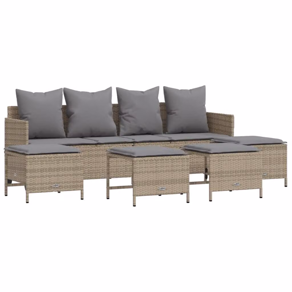 Set Divano da Giardino 5 pz con Cuscini Beige in Polyrattan