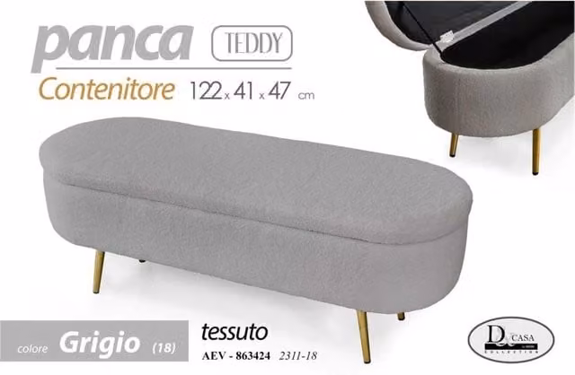 Panca contenitore Teddy IPERBRIKO in tessuto grigio L: 122 cm, P: 41 cm, H: 47 cm
