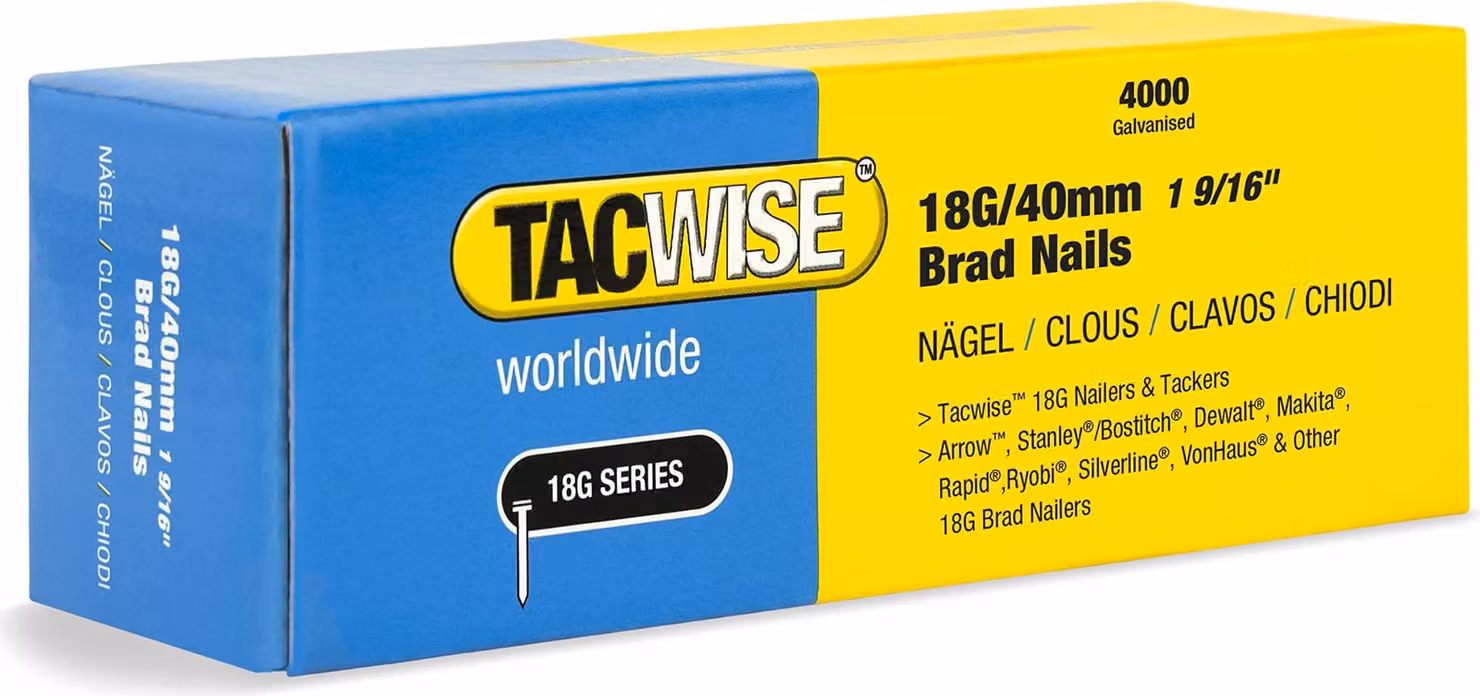 Tacwise 1714, chiodi a testa piatta, tipo brad, 18G / 40 mm, zincati, confezione da 4000 pezzi