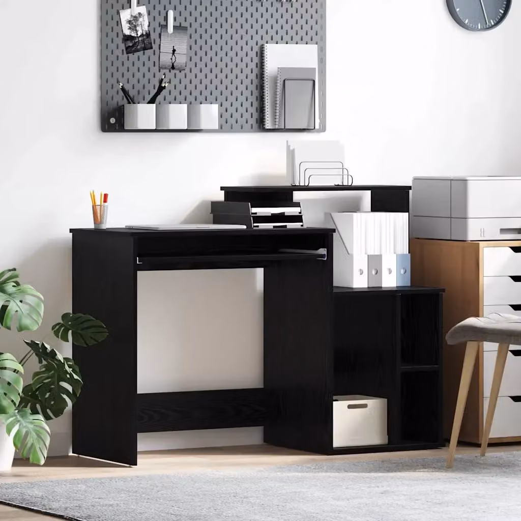 Scrivania moderna in legno color rovere e nero per home office L: 120,5 cm, P: 44,0 cm, H: 88,5 cm – 2