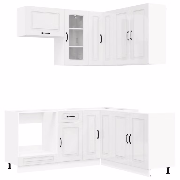 Set di mobili da cucina KALMAR, 8 pezzi, in legno impiallacciato bianco lucido