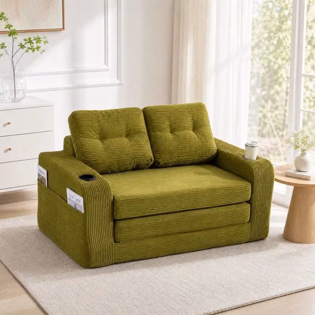 Divano modulare a 2 posti in corduroy; 136x80x82;5 cm; colore oliva