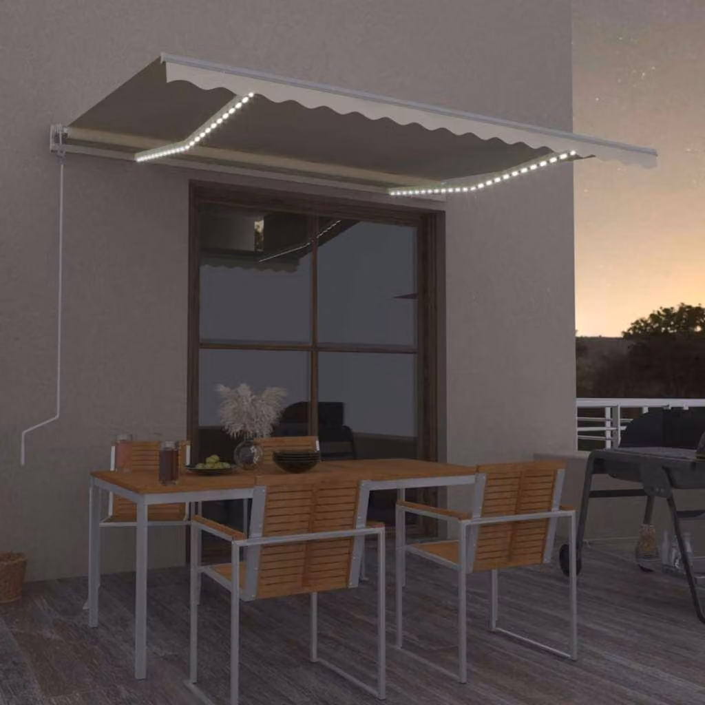 vidaXL Tenda Automatica con Sensore Vento e LED L: 400 cm, P: 300 cm, Colore Beige