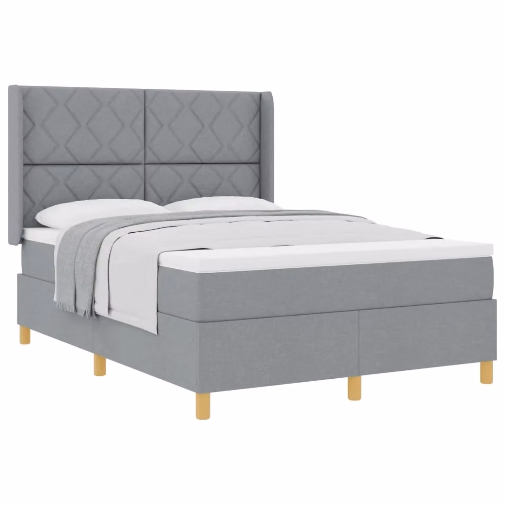 Letto a molle con testiera vidaXL in tessuto grigio con dettagli oro, L/P/H: 193 x 143 x 128 cm – 2