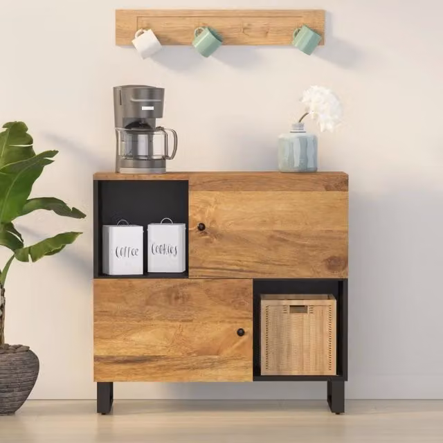 Credenza vidaXL in legno massello di mango marrone con 2 ante, L 80 cm, P 33 cm, H 75 cm